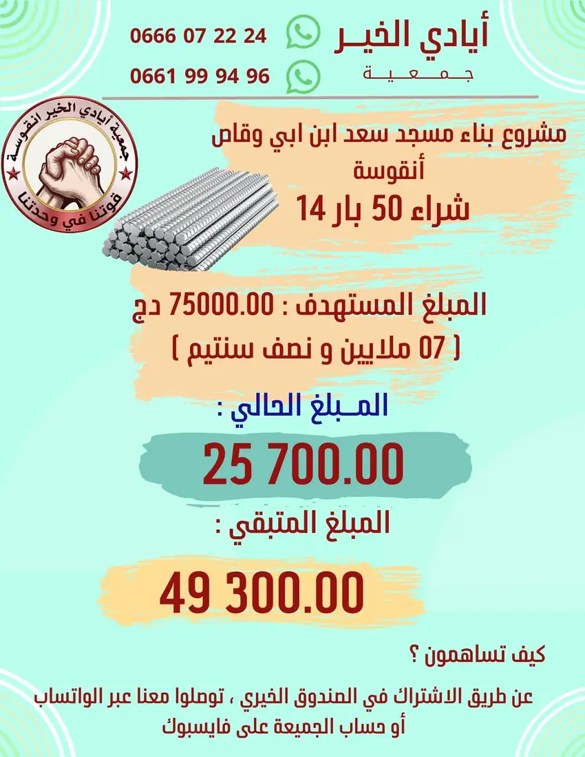 اكتمال ثمن حديد السقف: 50 قضيباً قطر 14